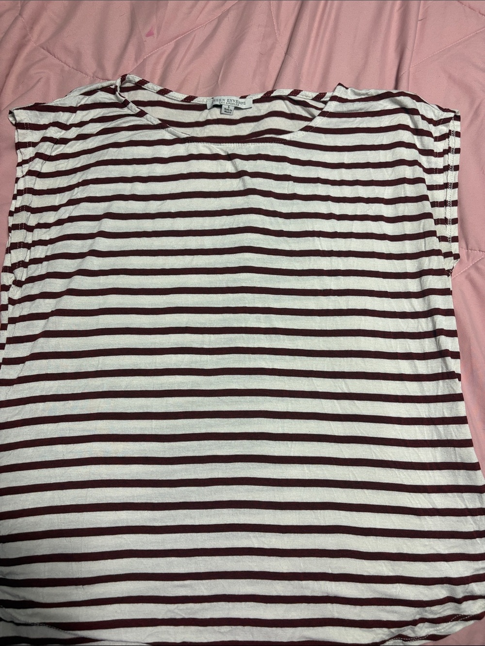 Green Envelope Burgundy and White Striped Short Sleeve Tee